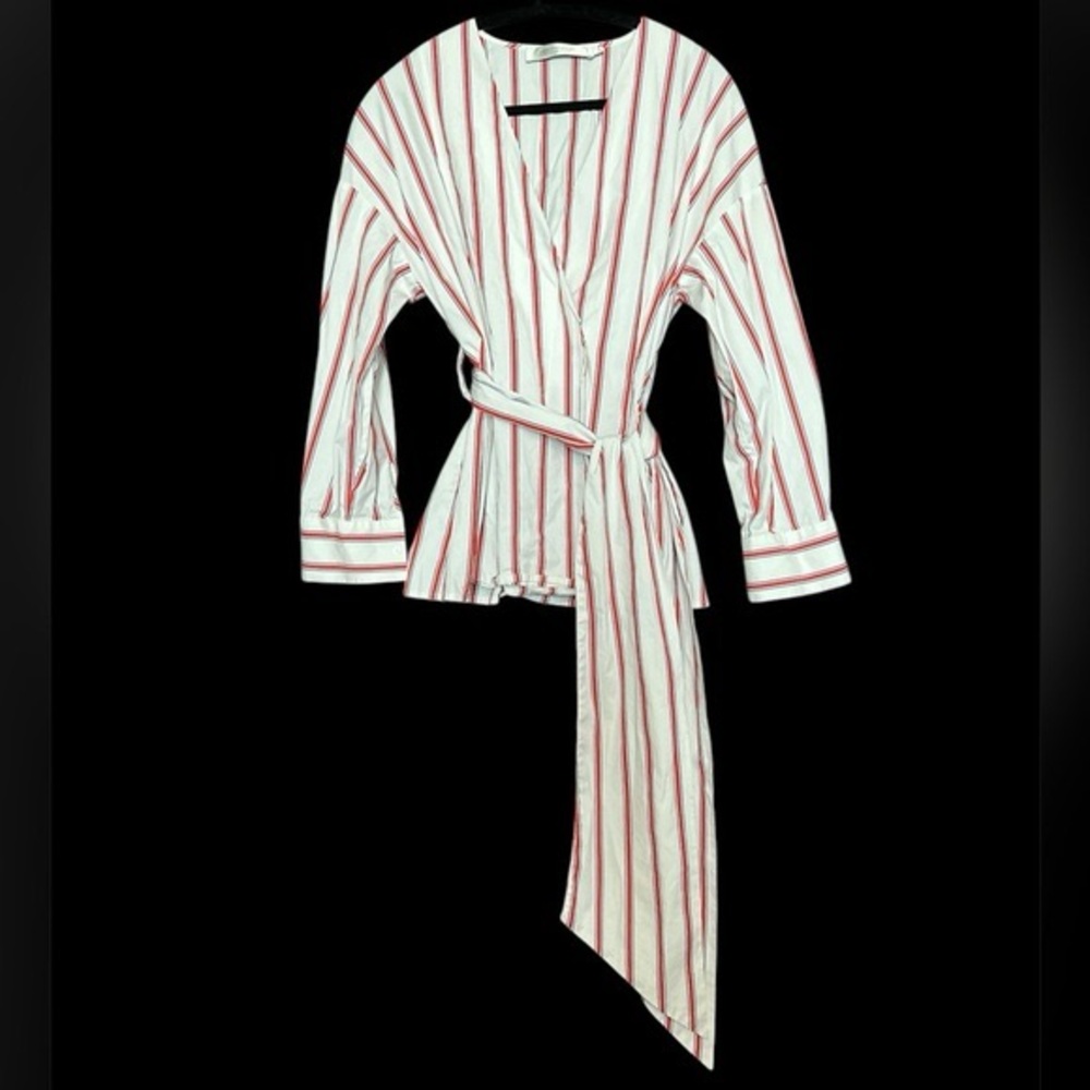 Stylish Red and White Striped Blouse size Medium